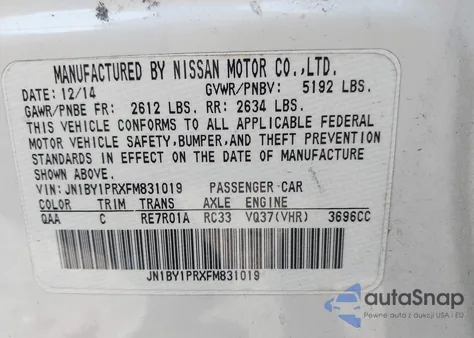 2015 Infiniti Q70L 3.7X from USA, damaged, VIN JN1BY1PRXFM831019